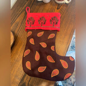Christmas Stocking Kennewick Lodge Holiday Decor Red Brown Wool Blend